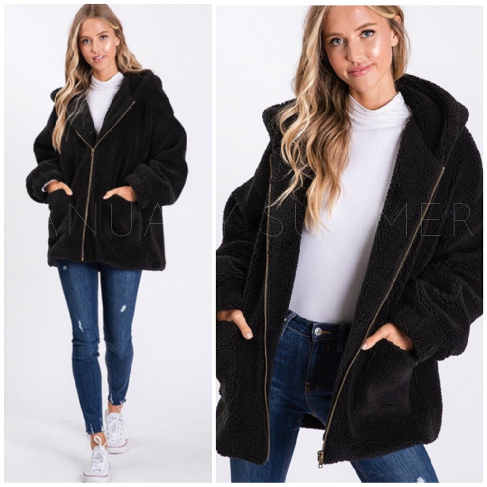❄️LAST3️⃣//BLACK FLEECE OVERSIZED TEDDY BEAR HOODIE JACKET